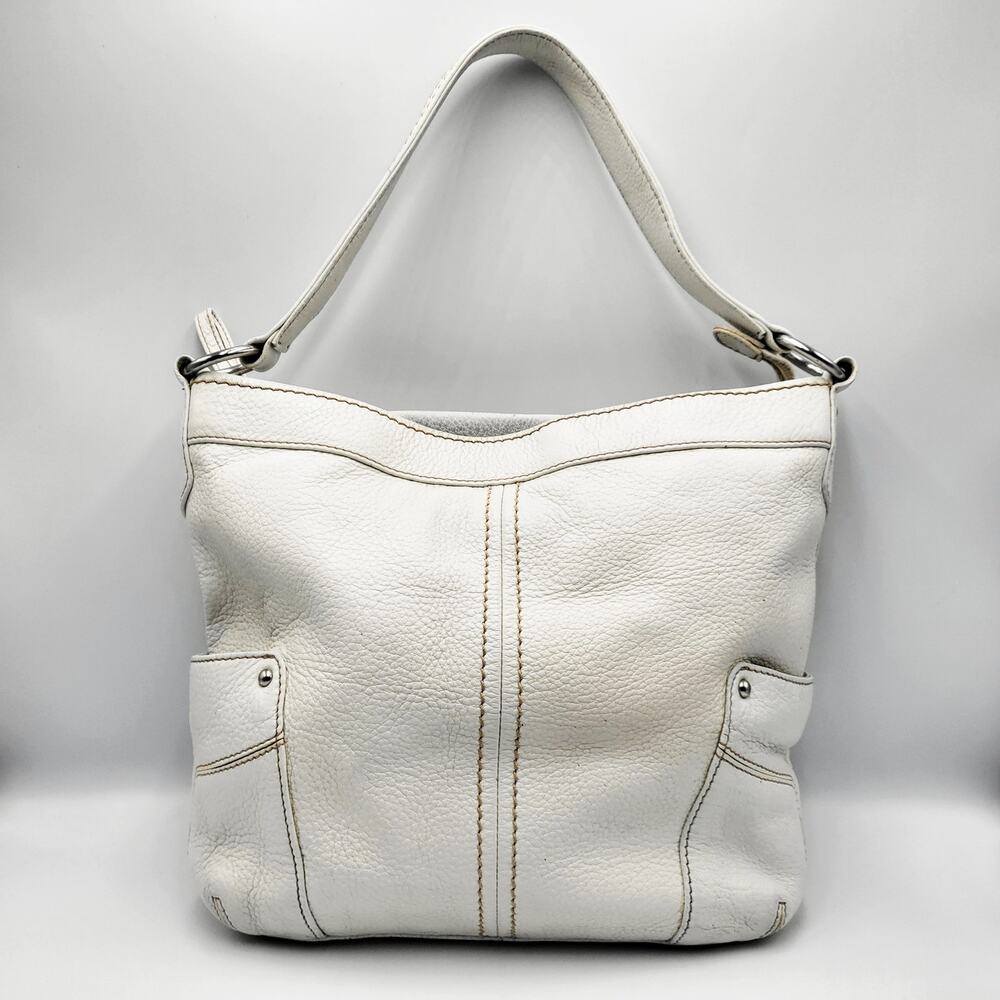 Celsius White Pebbled Genuine Leather Multicompartment Satchel Shoulder Bag